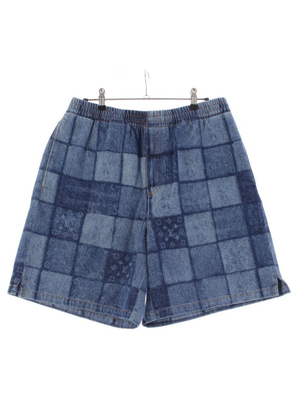 Louis Vuitton Monogram Laser Signature Patchwork Denim Shorts Blue 30